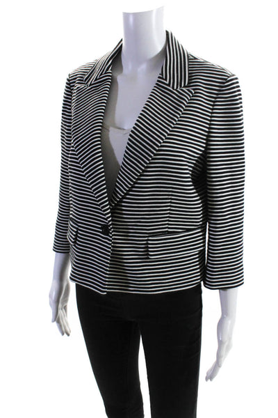 BCBGMAXAZRIA Womens Striped V Neck Peak Lapel One Button Blazer