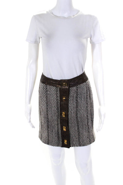 Milly Of New York Womens Animal Print Textured Twist Buckle Skirt Brown Size 4