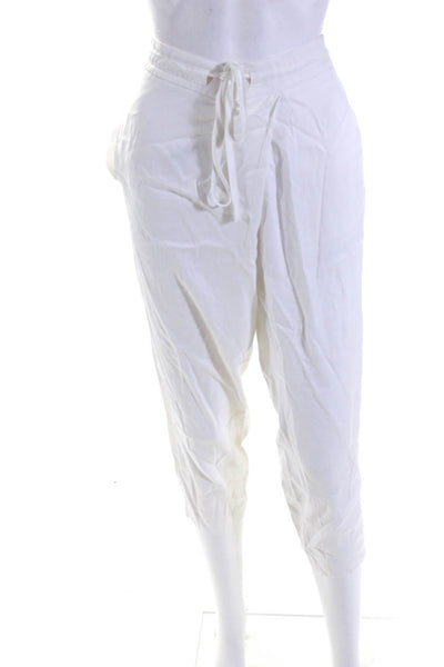 Ramy Brook Women's Drawstring Straight Leg Relaxed Fit Pants White Size L