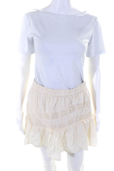 Love Shack Fancy Women Cotton Elastic Waist Flared Hem A-line Skirt Beige Size M