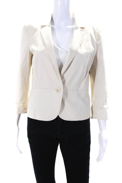 Max Mara Womens 3/4 Sleeve Single Button Blazer Jacket White Cotton Size 10
