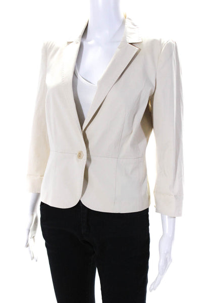 Max Mara Womens 3/4 Sleeve Single Button Blazer Jacket White Cotton Size 10