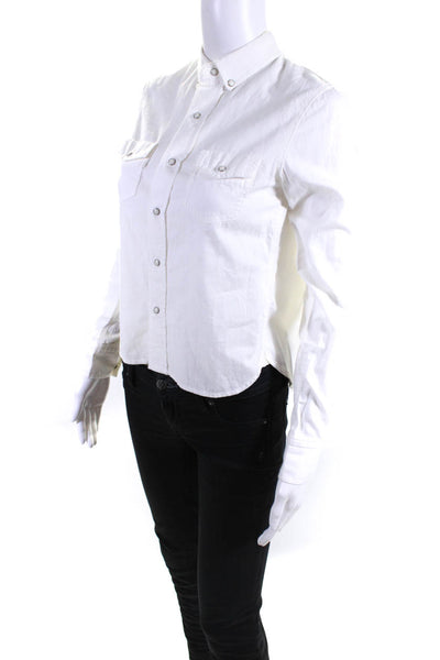 Sacai Luck Womens Cotton Snap Front Satin Pleated Back Blouse Top White Size 1