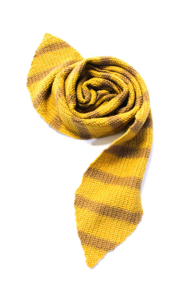 Lyell Womens Yellow Brown Striped Superfine Alpaca Crochet Wrap Scarf