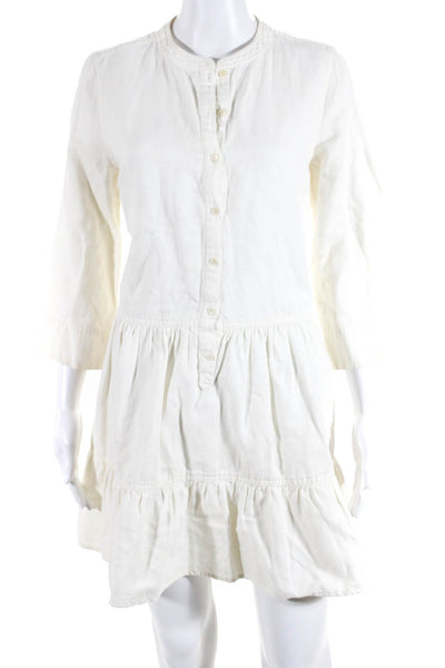 Apiece Apart Womens Linen Blend Half Button Down A Line Dress White Size Small