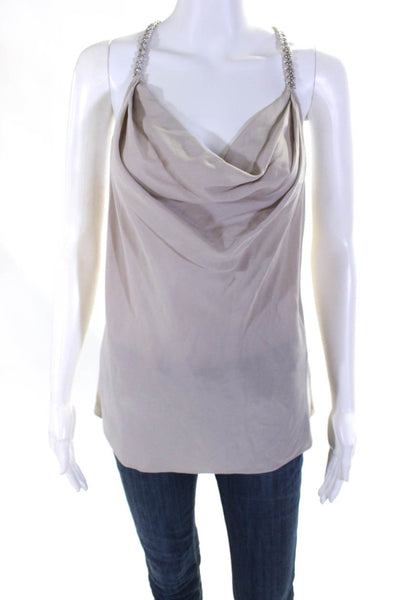 Ramy Brook Women's Silk Chain Strap Cowl Neck Blouse Taupe Size M
