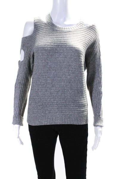 Philanthropy Womens Cold Shoulder Ribbed Dolman Sleeve Sweater Gray Wool Size XS