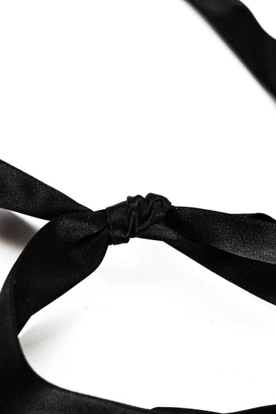 Oscar de la Renta Womens Black Satin Ribbon Mesh Overlay Bib Statement Necklace