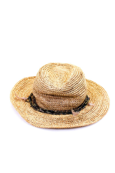Ale Alessandra Betmar Womens Embellished Straw Sun Hat Tan Brown One Size Lot 2