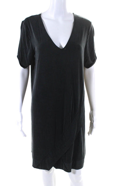 Anthropologie Women's V-Neck Short Sleeves A-Line Midi Dress Black Size M