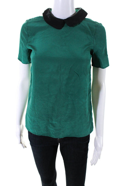Marc By Marc Jacobs Women's Short Sleeve Silk Collar Blouse Green Size 0