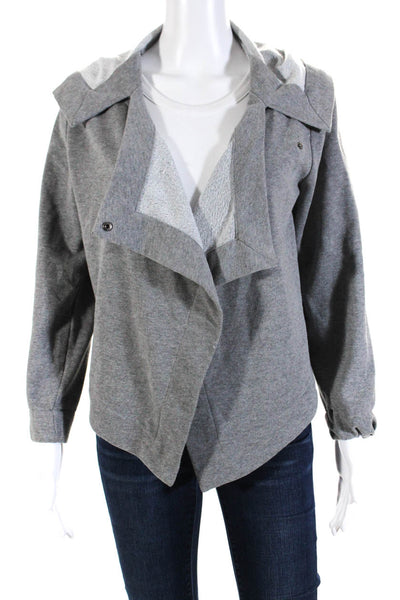 Neiman Marcus Womens Fleece 3/4 Sleeve Hooded Wrap Sweatshirt Top Gray Size L