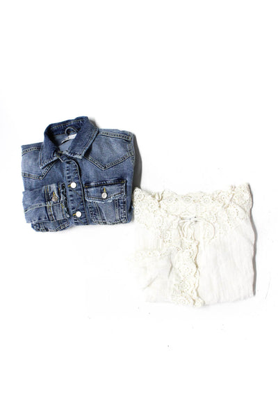 Sunday Zara Long Sleeve Blouse Top Denim Jean Jacket White Size S L Lot 2