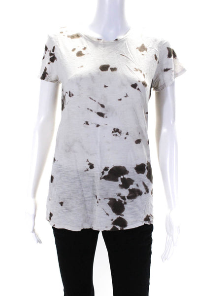 Vince Womens Short Sleeve Crew Neck Tie Dyed Tee Shirt White Brown