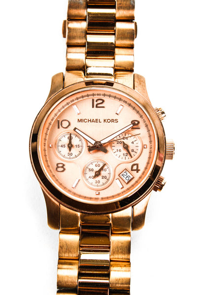 Michael Kors Womens Rose Gold Tone Stainless Steel MK 5128 Round Analog Watch