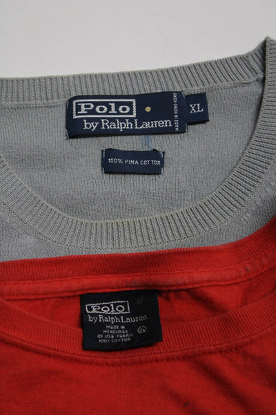 Polo Ralph Lauren Mens Sweater Long Sleeve T Shirt Red Gray Size XL Lot 2