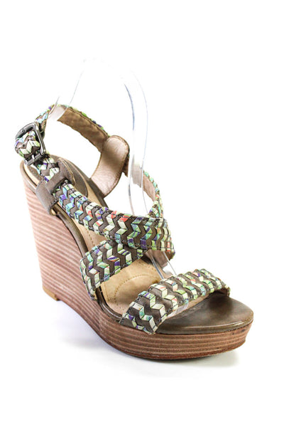 Frye Womens Leather Strappy Ankle Strap Platform Wedges Multicolor Size 5.5
