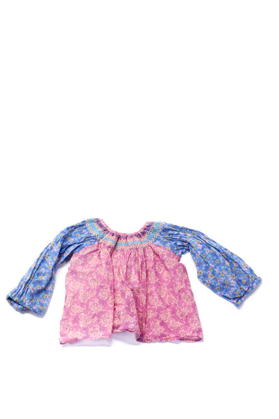 Love Shack Fancy Girls Pink Blue Cotton Floral Long Sleeve Blouse Top Size 2-3Y