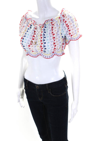 Red Carter Womens Cotton Off the Shoulder Embroidered Crop Blouse White Size S
