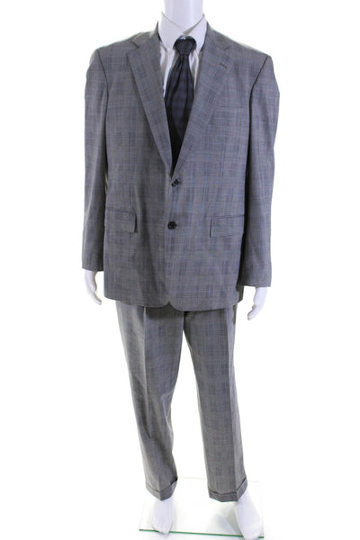 Armani Collezioni Mens Plaid Two Button Flat Front Suit Black Size 42 Long/36
