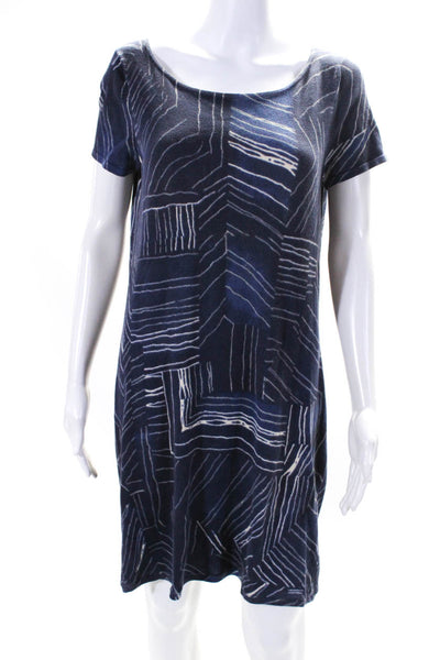 Tse Womens Cotton Abstract Print Short Sleeve T-Shirt Shift Dress Blue Size M