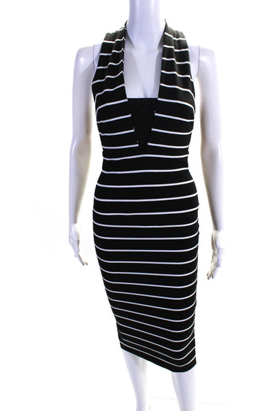 Bec & Bridge Women's Striped V-Neck Sleeveless Bodycon Midi Dress Black Size 2