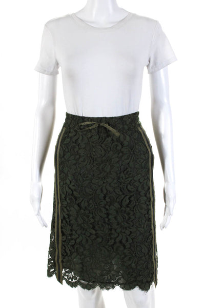 Luisa Cerano Women's Lace Striped Trim Knee Length Skirt Green Size 6