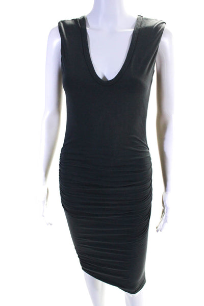 Standard James Perse Women's Cotton V-Neck Gathered Bodycon Dress Gray Size 1