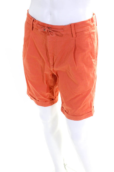 Boggi Mens Pleated Front Cuffed Drawstring Shorts Orange Cotton Size EUR 46
