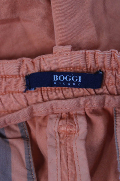 Boggi Mens Pleated Front Cuffed Drawstring Shorts Orange Cotton Size EUR 46