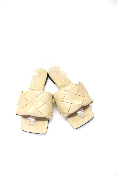 Bottega Veneta Womens Square Toe Intrecciato Leather Slides Sandals Beige 38 8