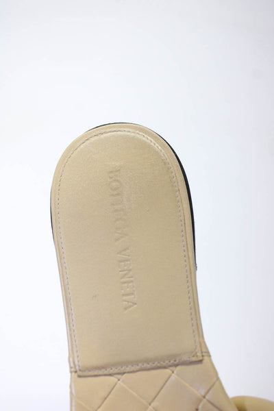 Bottega Veneta Womens Square Toe Intrecciato Leather Slides Sandals Beige 38 8