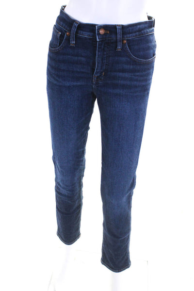 Madewell Womens Cotton Dark Wash Buttoned Straight Leg Jeans Blue