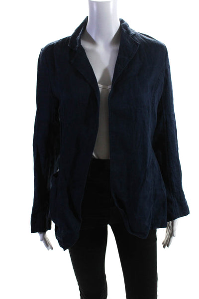 Kes Womens Linen Notched Collar Long Sleeve with Belt Blazer Jacket Blue Size XS