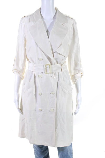Nicole Miller Studio Women's Double Breasted Mid Length Silk Jacket Ivory Size M