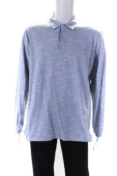 Vince Mens Cotton 1/2 Button-Up Collared Long Sleeve Polo Shirt Blue Size XL
