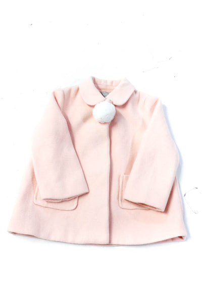 Tahari Baby Girls Light Pink Collar Pom-pom Long Sleeve Coat Size 6-9M