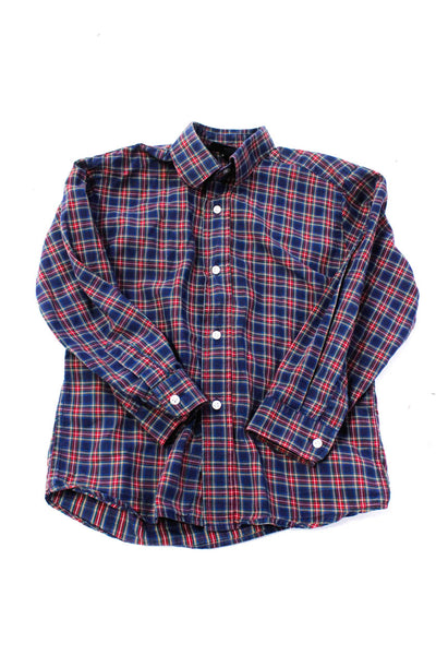 Oscar de la Renta Boys Navy Red Cotton Plaid Collar Button Down Shirt Size 5Y