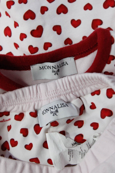 Monnalisa Girls Pink Heart Print Crew Neck Long Sleeve Top Pants Set Size 6M