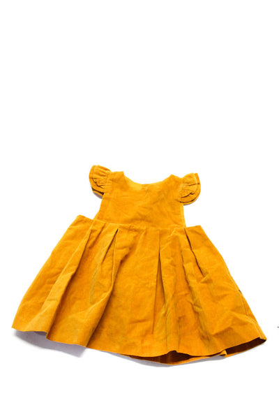 Jacadi Baby Girl Corduroy Pleated Ruffle Sleeve Dress Orange Size 12M