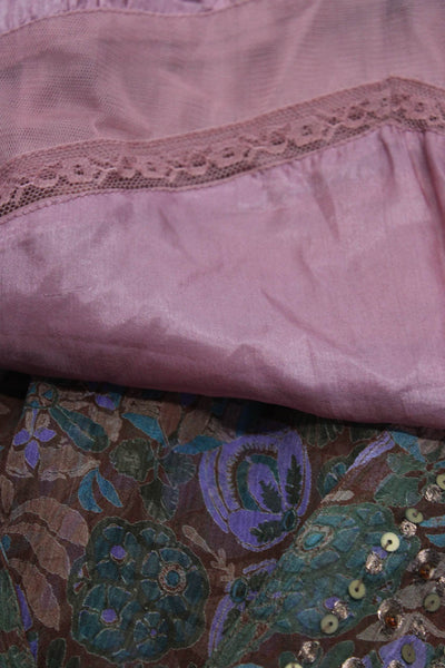 Antik Batik Womens Silk Chiffon Floral Beaded V-Neck Blouse Top Green Size S