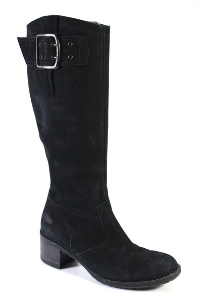 Paul Green Womens Suede Side Zip Darted Mid-Calf Block Heels Boots Black UK Size
