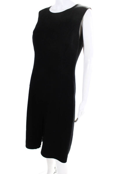 Oscar de la Renta Womens Wool Pleated Sleeveless Zip A-Line Dress Black Size 6