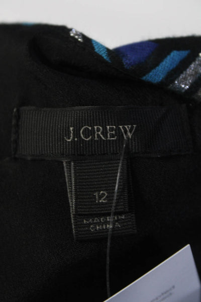 J Crew Womens Geometric Jacquard Sleeveless Sheath Dress Black Blue Size 12