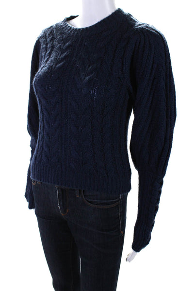 525 Womens Cable Knit Crew Neck Puffy Sleeves Sweater Navy Blue Size Extra Small