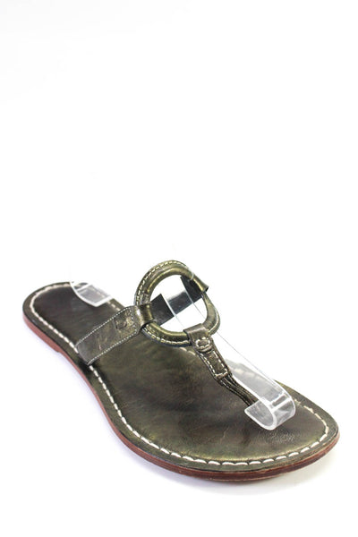 Bernando Womens Leather Thong Strap Cutout Open-Toe Flat Sandals Green Size 11M
