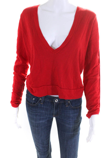 Splits 59 Womens Pullover Long Sleeves V Neck Back Sweatshirt Red Size Small