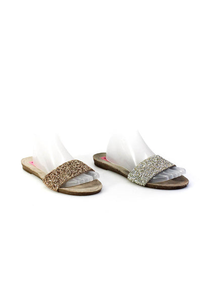 Betsey Johnson Womens Jeweled Stud Textured Strapped Slides Silver Size 0 Lot 2