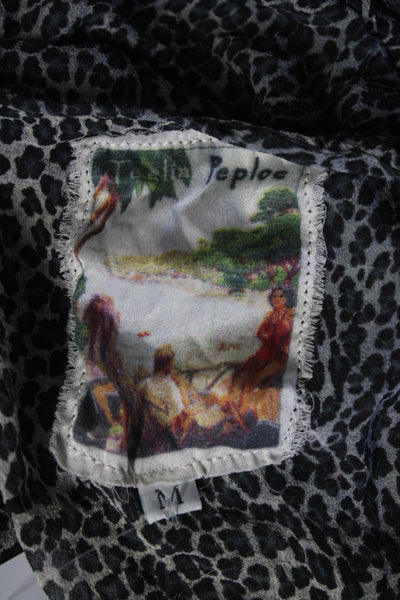 Taelia Peploe Women's Leopard Print Pompom Trim Swimwear Coverup Gray Size M