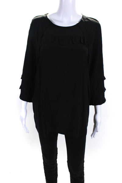 Miu Miu Womens 3/4 Sleeve Scoop Neck Silk Shirt Blouse Black Size IT 44